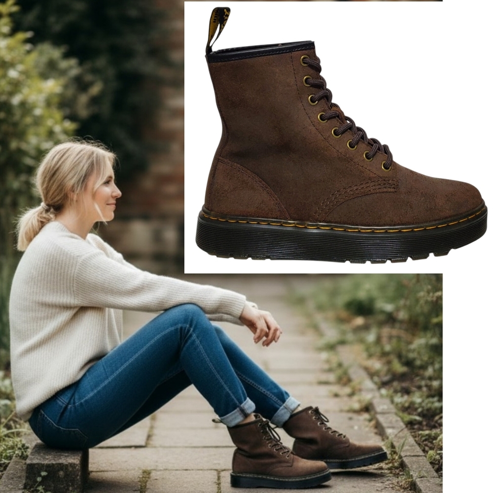 NWB Dr Martens Zavala leather combat boots dark brown preppy casual classic
